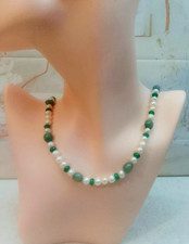 collana perle naturali vere e radice di smeraldo chiusura argento 925