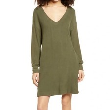 Socialite Women's Sweater Mini Dress Small Dark Olive Green NEW Double V-Neck