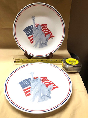 1991 Corning Corelle Lot of (2)-Statue of Liberty American Flag Plate 10 1/4''