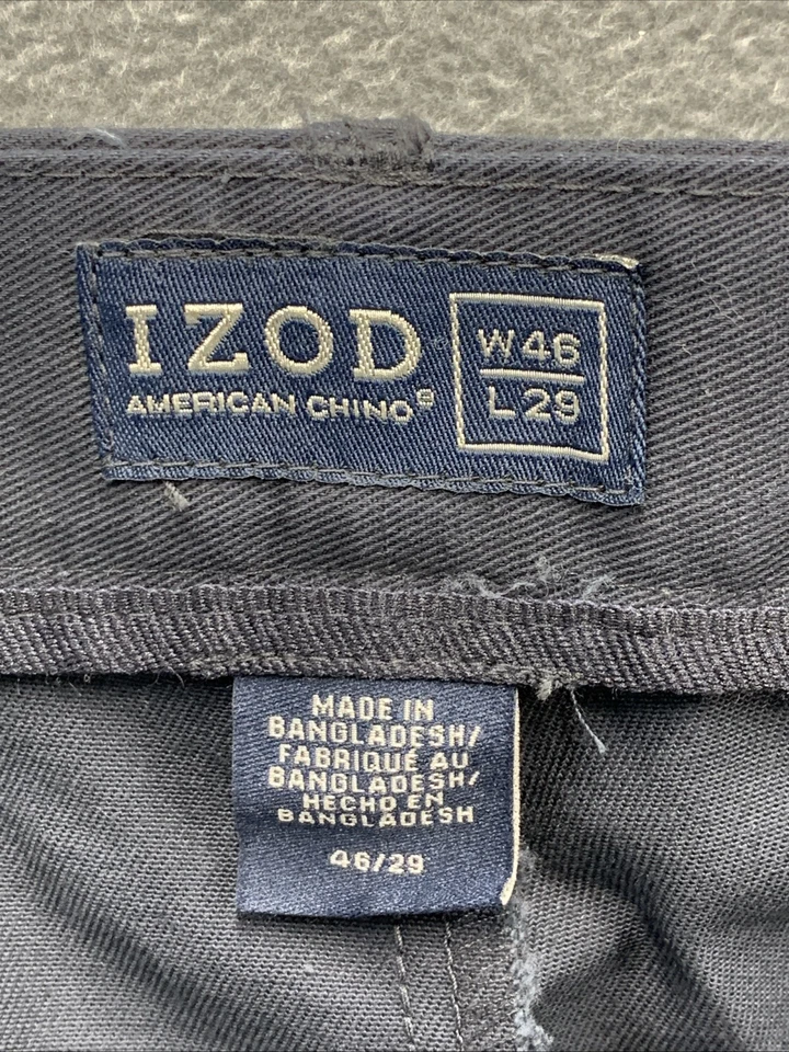 Pantalones chinos americanos IZOD para hombre talla 46X29 frente plano grandes y altos azules clásicos Foto 2 de 4