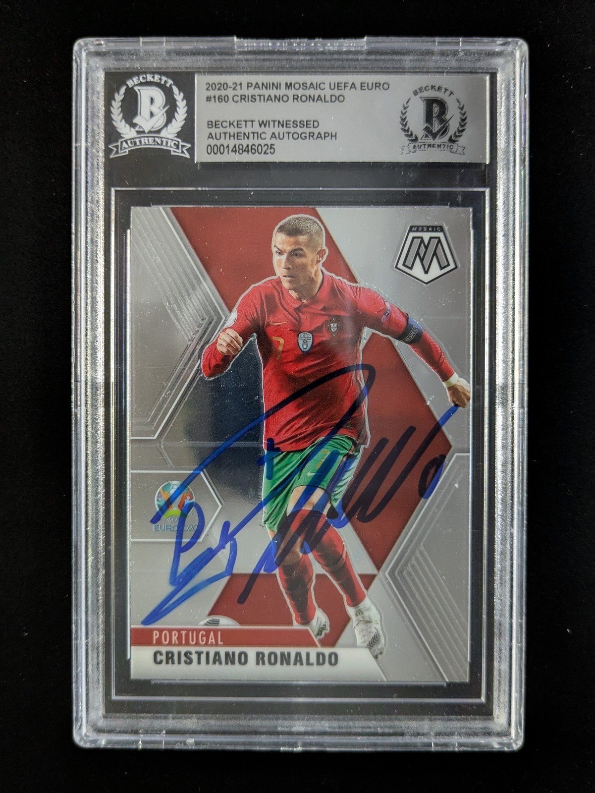 2021 Panini Mosaic UEFA Euro CRISTIANO RONALDO Hard Signed Auto #160 BGS AUTH view 1