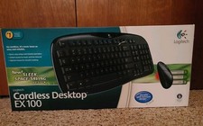 NEW Logitech Cordless Desktop Keyboard And Cordless Mouse EX 100 Wireless