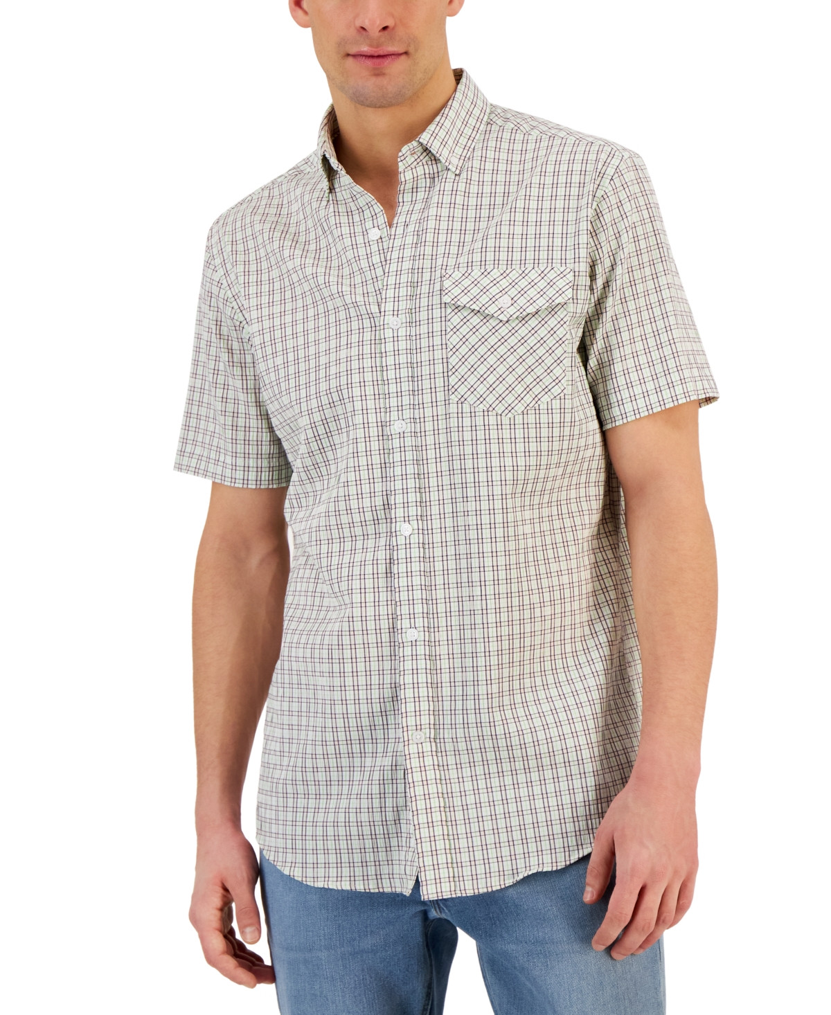 Клубная мужская рубашка с коротким рукавом в клетку Flamingo Tech, сплетенная из ткани, Розовая комбинированная-2XL