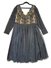 City Chic Rare Beauty Dress L 20 Blue Lace Tulle Whimsigoth Goth Prom Coquette