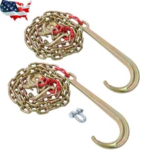 5/16" x6' Leg G80 Long Shank J Hook Tow Chain w/RTJ Cluster Hook 2 Pack 5400LBS