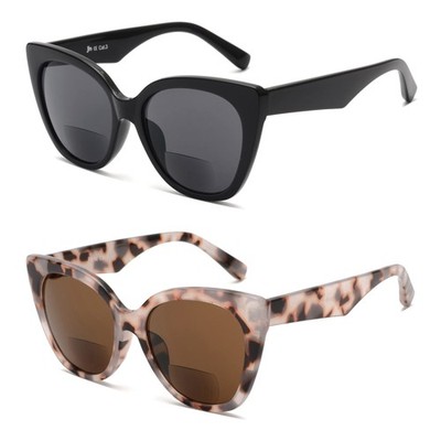 2 Pack Classic Bifokal Lesebrillen Übergroße Cateye Stilvolle Sonnenbrillenle...