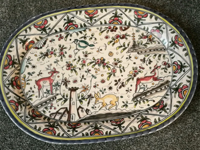Vintage handbemalte Keramik große Platte Teller Schale portugiesisch