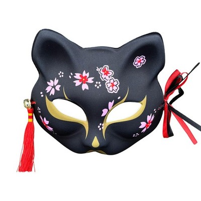 YangYong Kitsune Fox Mask for 1 Count (Pack of 1), Black Magical Flower