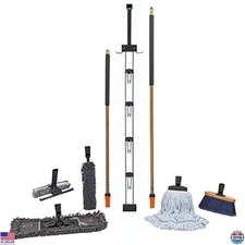 7-Piece Indoor Cleaning Kit with Wooden Handles, Mops, Broom, Duster & Squeegee