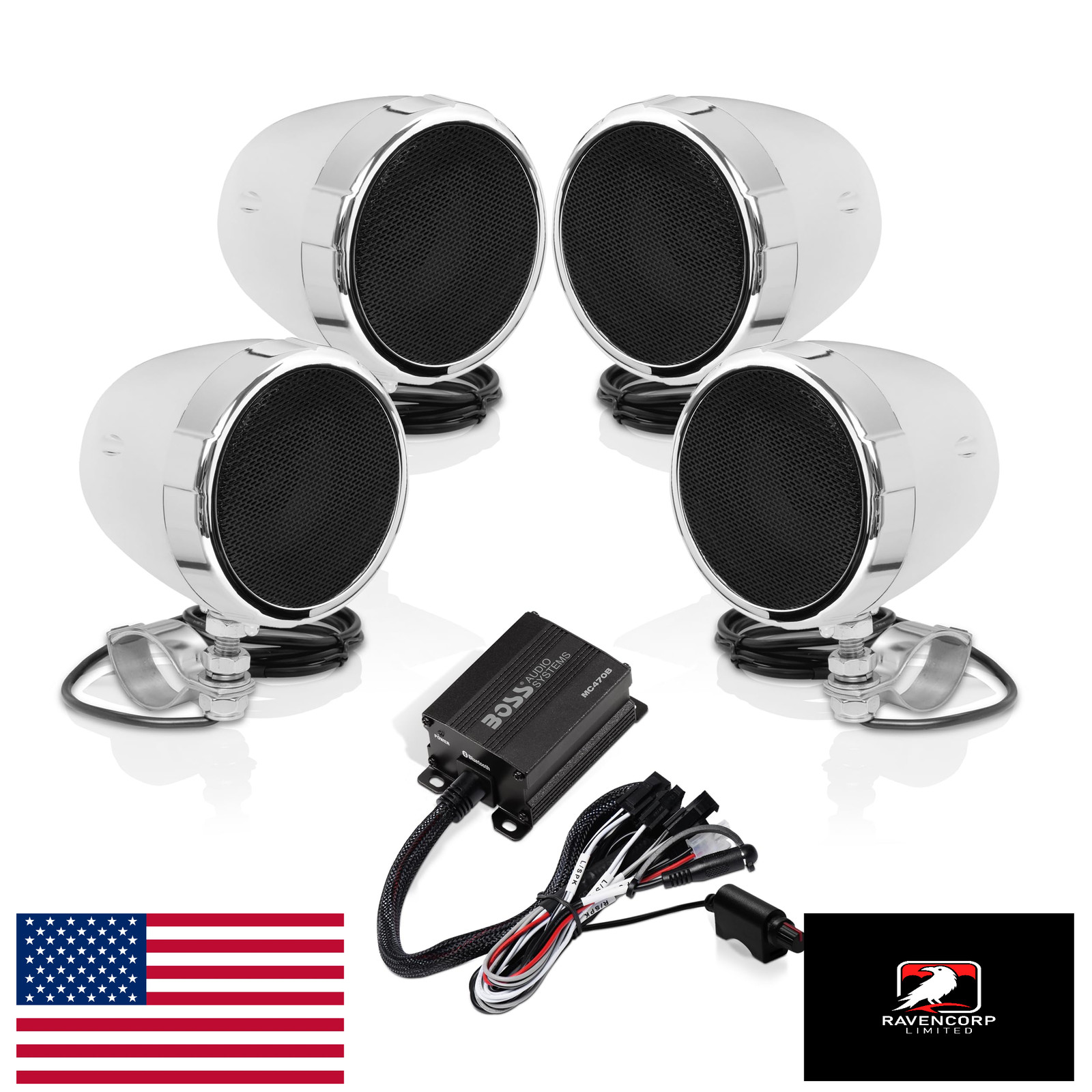 BOSS Audio MC470B 3" Motorcycle/ATV Bluetooth Speakers & Amp