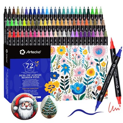 Artecho Acrylmalstifte 72 Farben, Dual Tip Acrylfarbe Marker mit Pinsel