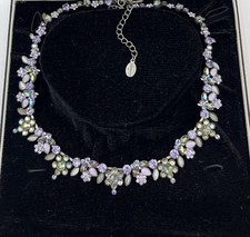 Vintage Sorrelli Signed Lavender & Blue Aurora Borealis Crystal Necklace
