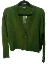 Wild Fable Button-Front Long-Sleeve Cropped Cardigan - Women's XS - Dark Green