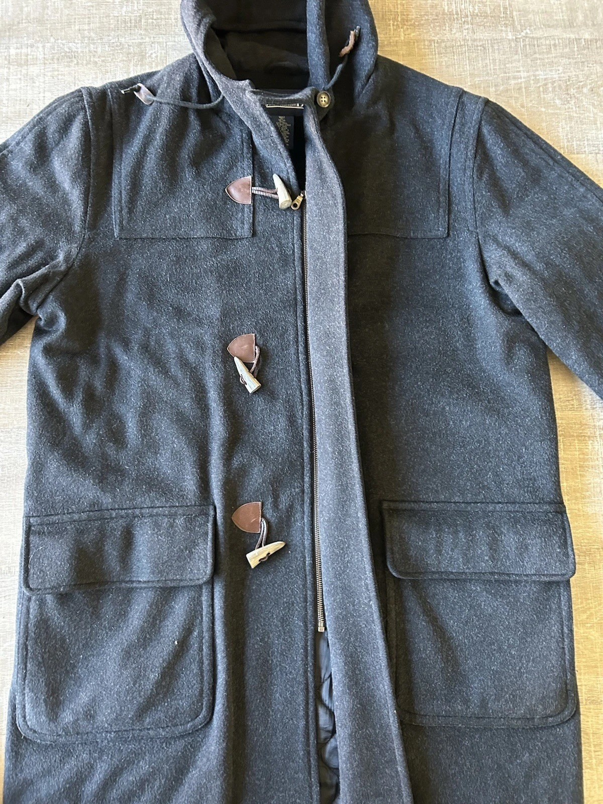 Vintage Lands' End 100% Wool Toggle Duffle Coat Men’s XLT Hooded Tiroler Lodge