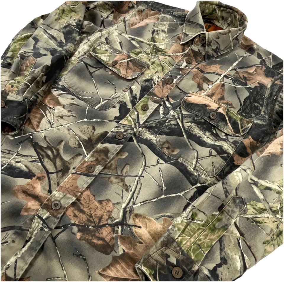 Vintage Camo Shirt Men Medium Button Up Twill Denim Heavy Shacket Unlined Hunt - Image 2 of 4