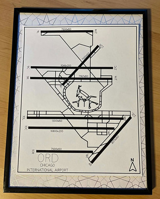 Chicago O'Hare International Airport Blueprint In Frame ORD Runway Airport Map