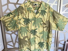 Tommy Bahama 100 Silk Men  s Button Up Hawaiian Palm Tree Gold Shirt Sz XL EUC