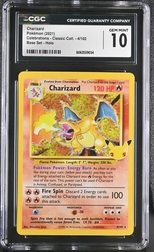 CGC 10 Charizard Celebrations Classic 4/102 Holo Base Set Pokemon Card 2021