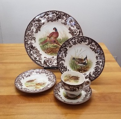 *SPODE WOODLAND S3422* 5 PC Place Setting *Pheasant Quail Lapwing Snipe Hare*