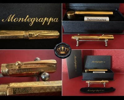 MONTEGRAPPA 925 Silver Fountain Pen Gold Plated Greek Meander Guarantee