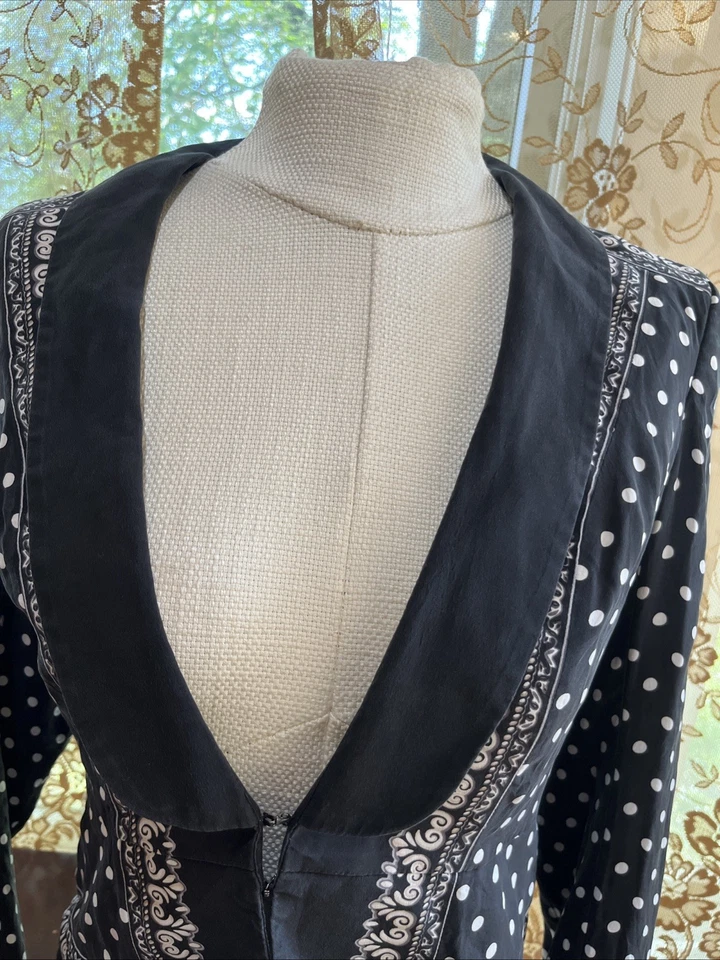 Chaqueta Blazer Casa Blanca Mercado Negro Seda Talla 6 Lunares Mangas Largas Foto 3 de 4