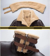 B3 Bomber Aviator RAF Real Sheep Skin Pilot Flying Double Collar Leather Jacket