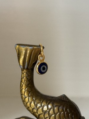 18K Massiv Gold Evil Eye Murano Emaille Perle - Luxuriöse Handarbeit Charm Anhänger