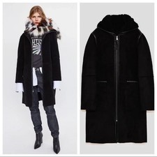 Cappotto giacca orsacchiotto Zara donna XS nero reversibile double face finto shearling