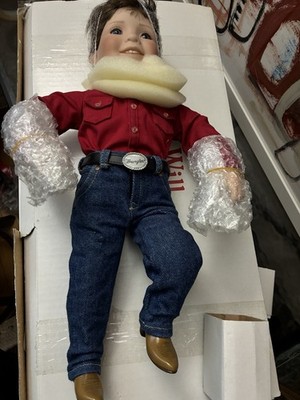 Vintage Wrangler Jean Danbury Mint Porcelain Doll Will Cowboy W Box Stand