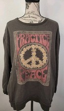 Natural Life Gray Sweatshirt Boho Practice Peace Graphic Print SZ Large Pockets