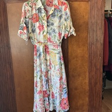 Calvin Klein Sz  6 Colorful Floral Sheer Shift Maxi Dress Short Sleeve Belted
