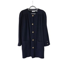 Valentino Boutique Vintage Navy Knit Car Coat Gold VG Logo Buttons Italy, Large