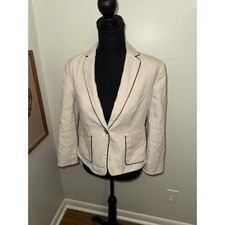 Ann Taylor Loft Women Blazer Jacket Suit Business Neutral Tan Sz 2 Gold Button
