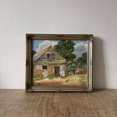 Vintage rustikaler Stil Öl auf Karton Bauernhof Scheune Lewes East Sussex Jean Cutler