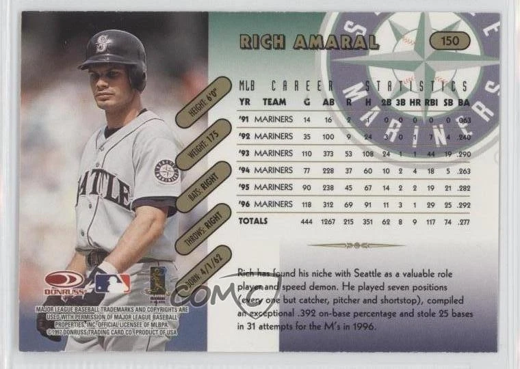 1997 Donruss Team Sets Pennant Edition Rich Amaral #150 - Image 2 of 2