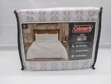 Coleman Sz Twin 3 Piece White and Gray Leaves Flannel Sheet Set