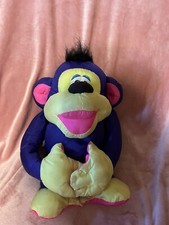 Fisher Price Puffalump Monkey Chattering Chimp Purple Nylon Plush Toy 1994 Works