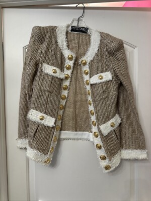 Balmain Beige and White Jacket with Gold Buttons, Pre-Owned
