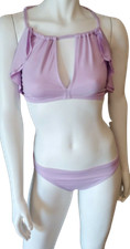 NWT CARMEN MARC VALVO S bikini swimsuit ruffle lavender 2 piece set high neck