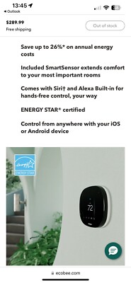 ecobee Smart Thermostat w/Voice Control EUC Smart Technology