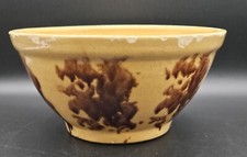 Rare Vtg Yellow Ware Spongeware Stoneware Mixing Bowl 9.25" Brown Sponge Stripes