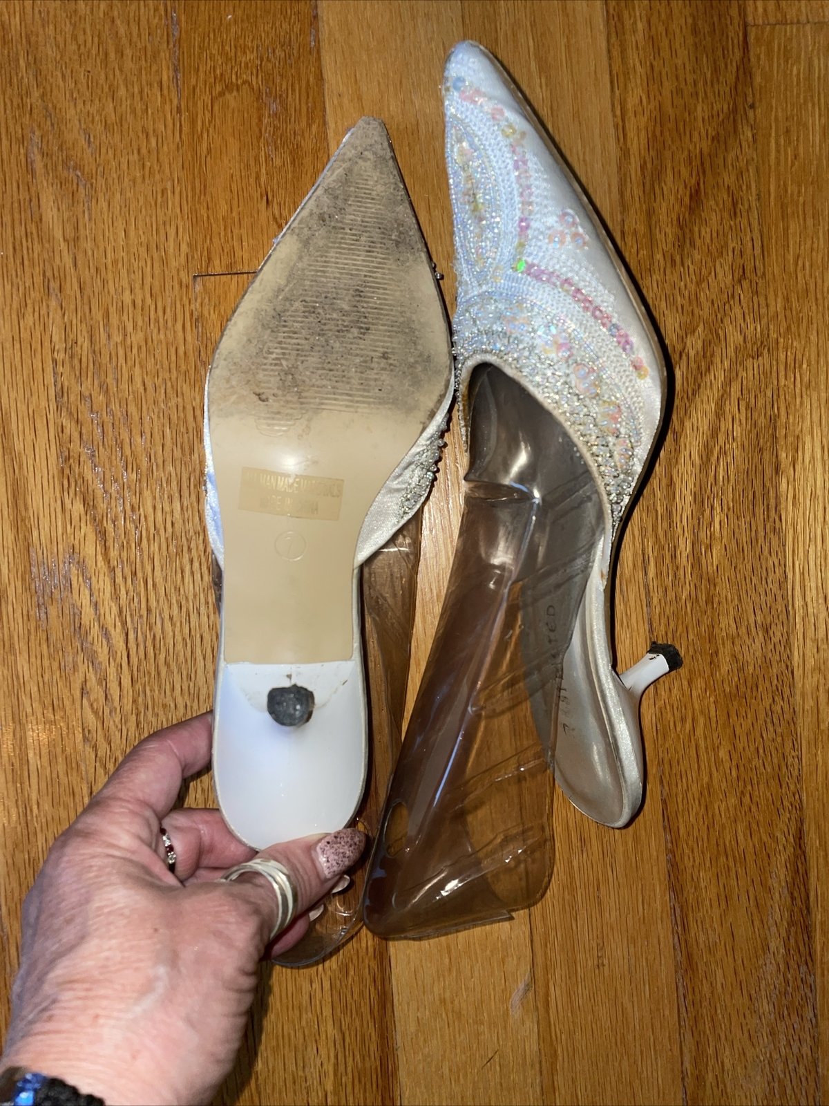 restricted shoes Pumps Pointed Toe Bejeweled Whit… - image 4