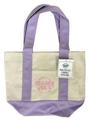 Trader Joe's Mini Pastel Canvas Tote Bag Light Lavender Purple