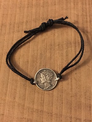Adjustable MERCURY DIME Coin Jewelry BRACELET 90% Silver Hemp