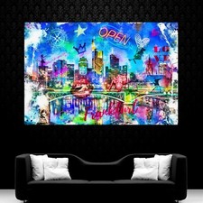 LEINWAND BILDER XXL ABSTRAKT FRANKFURT SKYLINE GRAFFITI POP ART WAND POSTER