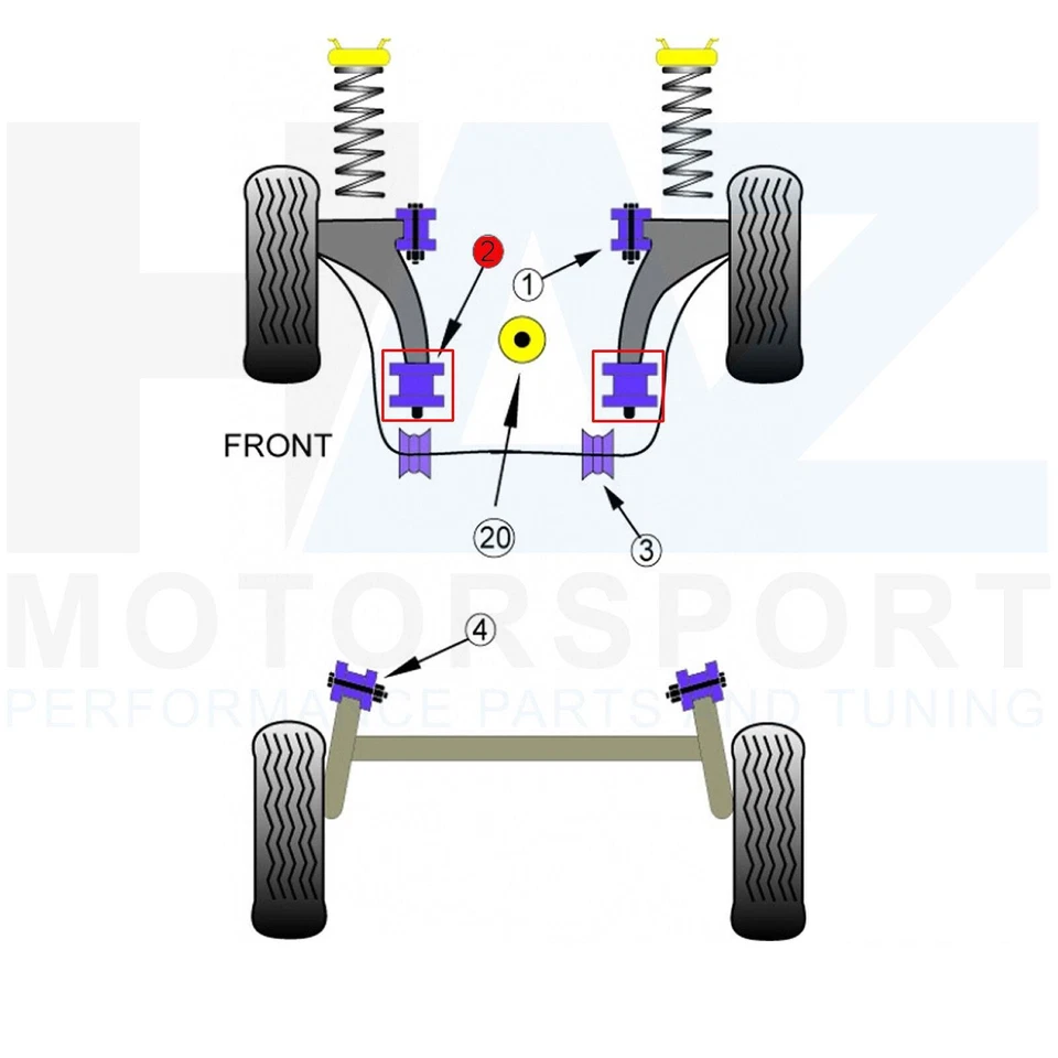 Boccole boccole anteriori Wishbone posteriori Poly Powerflex per Fabia Mk1 Ibiza 6J VW Polo 9N - Immagine 2 di 4