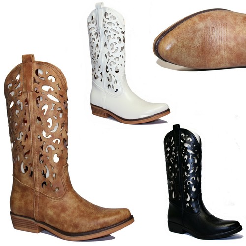 SCARPE donna STIVALI Camperos Texani Traforati Stivaletti Basso Western D66  | eBay