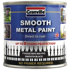 GRANVILLE Smooth BLACK Metal Paint No Primer Required - Direct To Rust 250ml