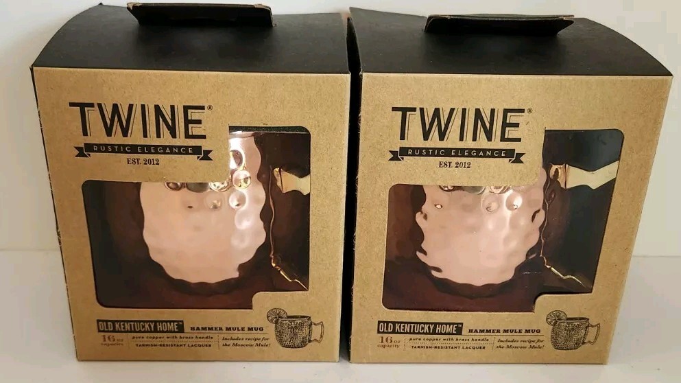 (2) TWINE Old Kentucky Home 16 oz. Copper Brass Steel Hammer Mule Mug Cup NEW