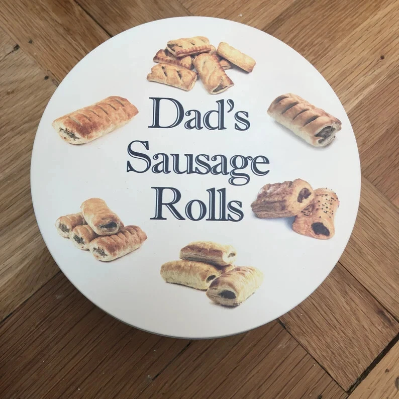 PERSONALISED LARGE SAUSAGE ROLL TIN gift FOR any name CHRISTMAS BIRTHDAY DAD - Image 2 of 4